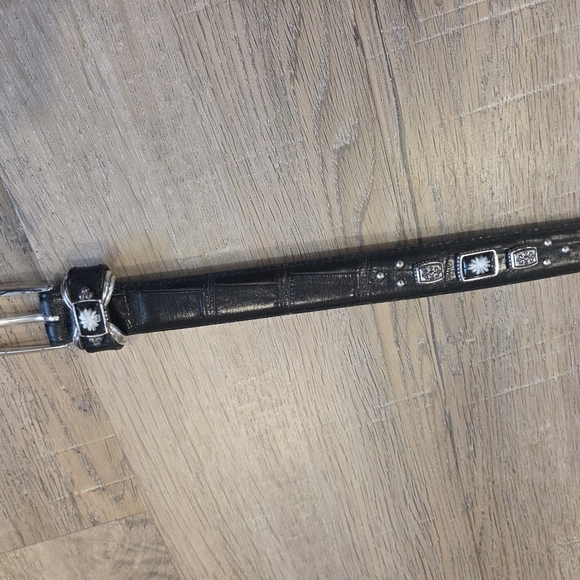 Brighton Black Embossed Leather Medalion Silver Buckle Belt Women's Size L 34 - Picture 5 of 12